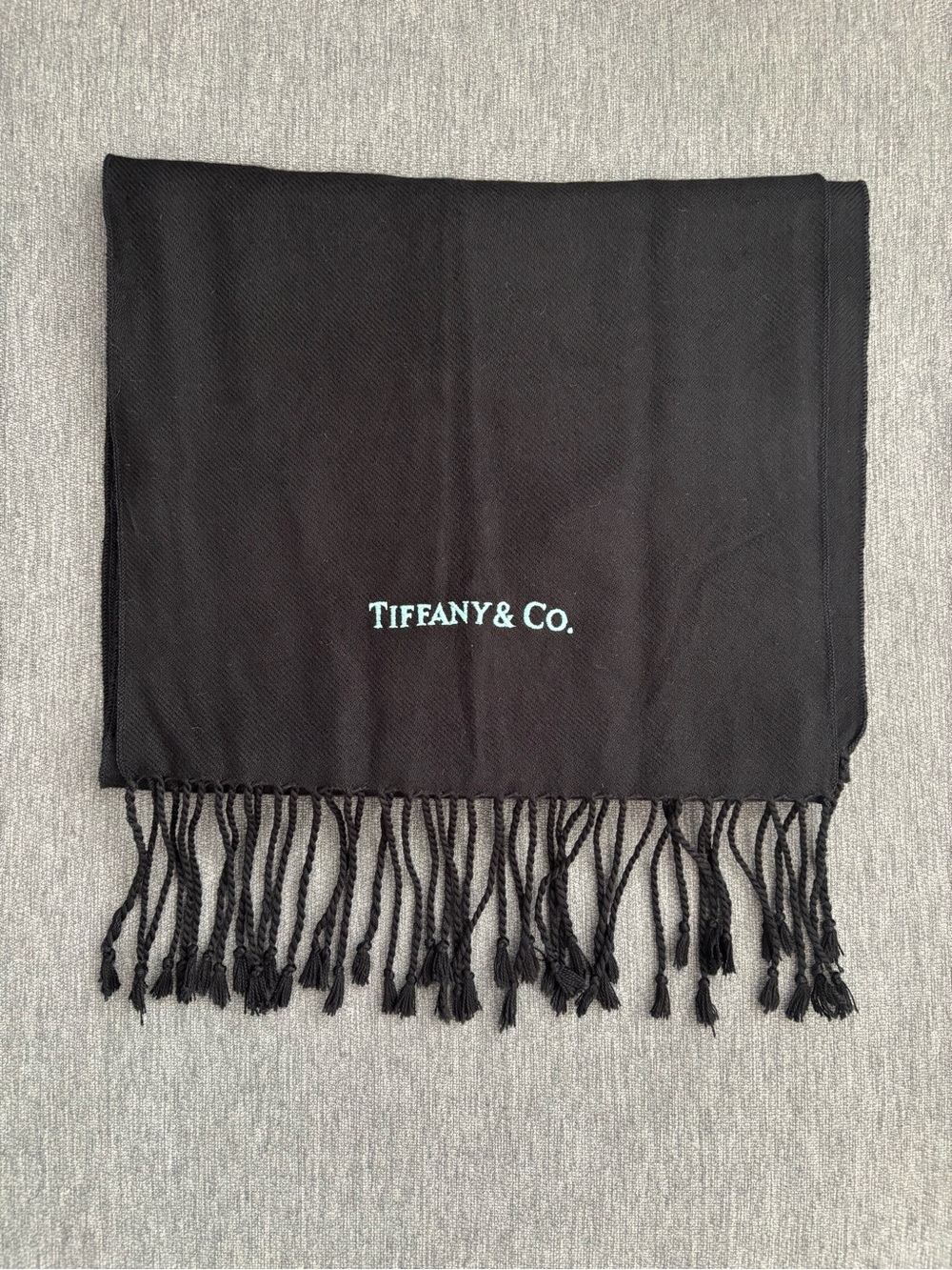 Tiffany & Co. Logo Embroidered Black Scarf with Fringe